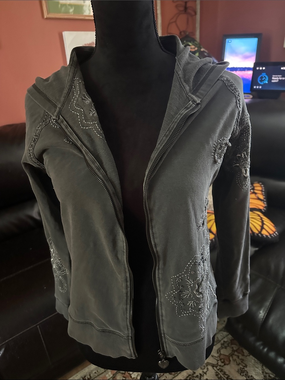 Vertigo Paris Dark Grey Embroidered Zip Hoodie